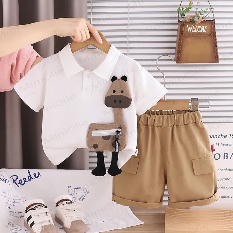 Completo da bambino in cotone con polo e pantaloncini con taschino, collezione Deer Collection. - Bianco - 4-5T - image 1