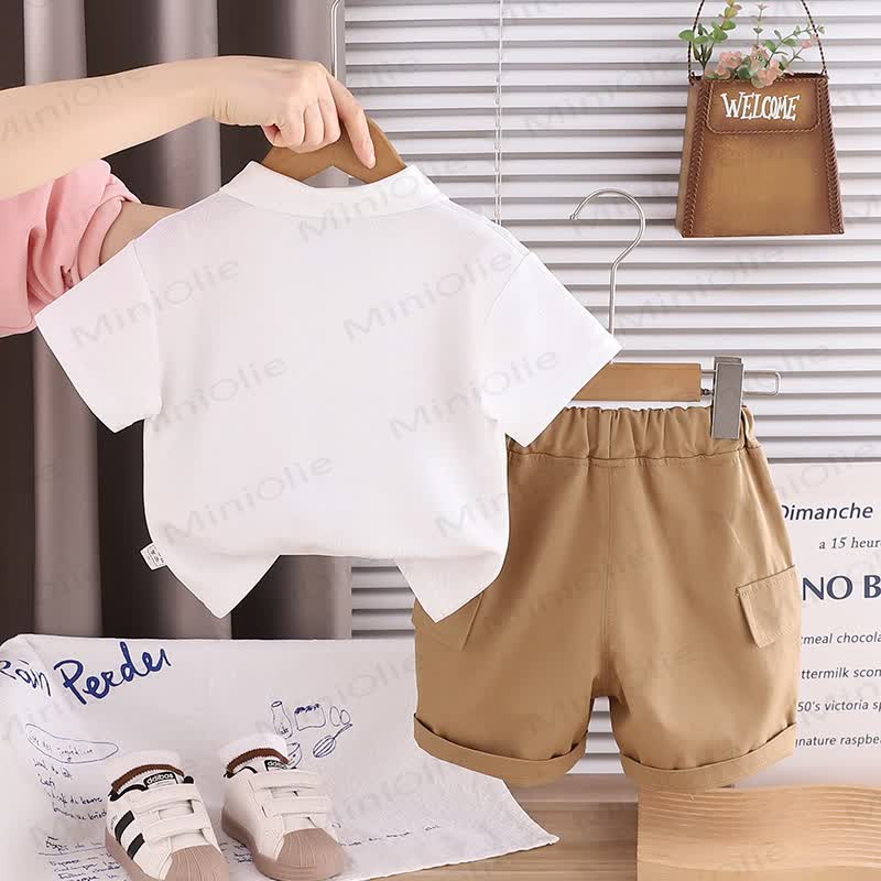 Completo da bambino in cotone con polo e pantaloncini con taschino, collezione Deer Collection. - image 3