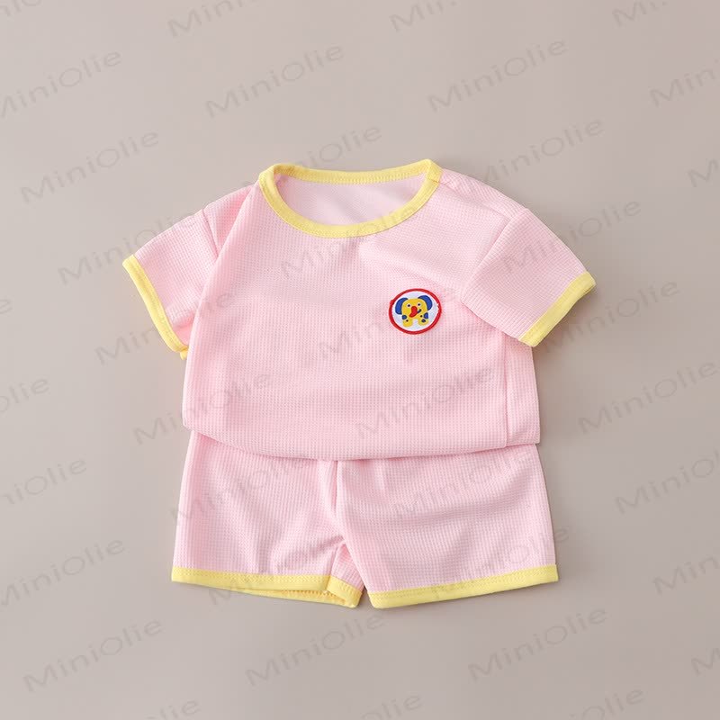 Completo per neonati e bambini composto da maglietta a nido d'ape e pantaloncini con stampa animalier. - Rosa - 6-7T - image 4