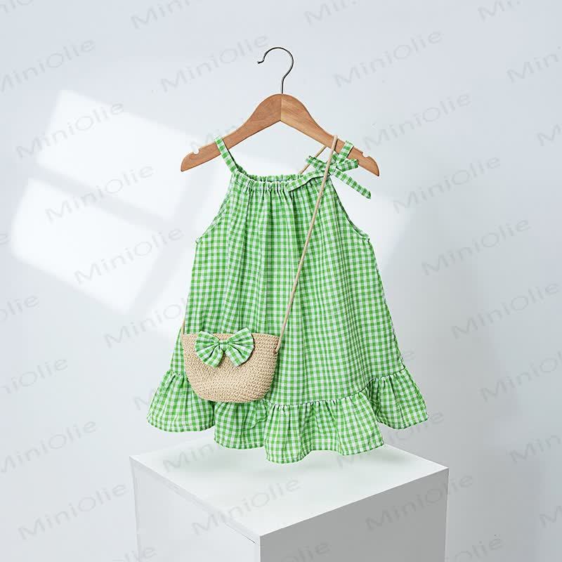 Vestito a quadretti con volant per bambina, con borsetta inclusa. - Verde - 4-5T - image 5