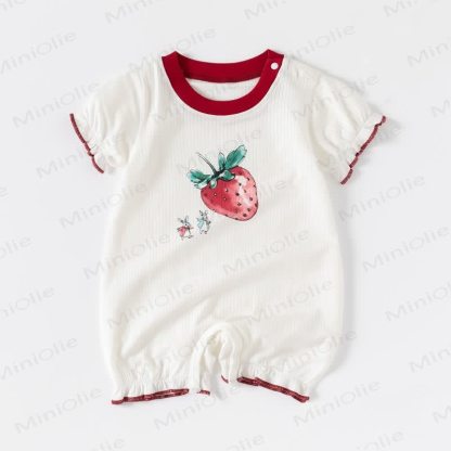Tutina a coste con coniglietto fragola per neonati - Bianco - 2-3T - image 1