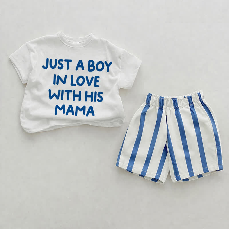 SOLO UN BAMBINO INNAMORATO DELLA SUA MAMMA Completo da neonato a 2 pezzi con pantaloncini a righe verticali bianche e blu - Bianco e Blu - 2-3T - image 1