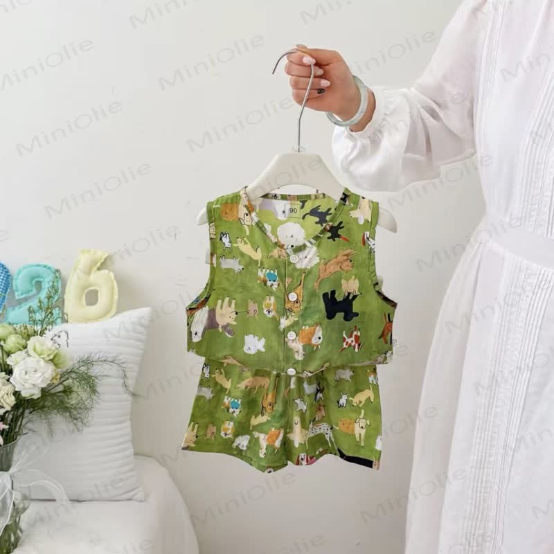 Completo da bambina composto da canotta e pantaloncini in viscosa con inserti patchwork. - Verde - 12-13T - image 5