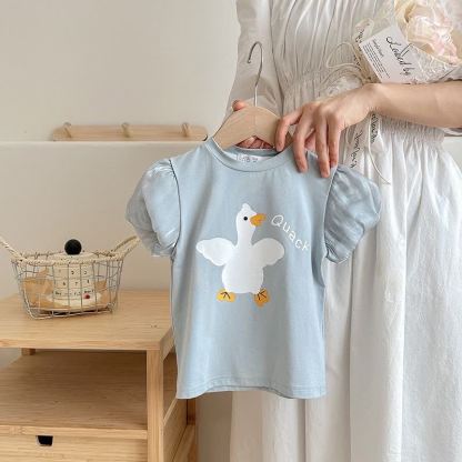 T-shirt estiva da bambina con scollo rotondo e maniche a sbuffo. - Blu - 10-11T - image 3