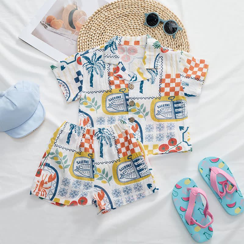 Completo per neonati e bambini piccoli con maglietta e pantaloncini con stampa a tema cibo. - image 2