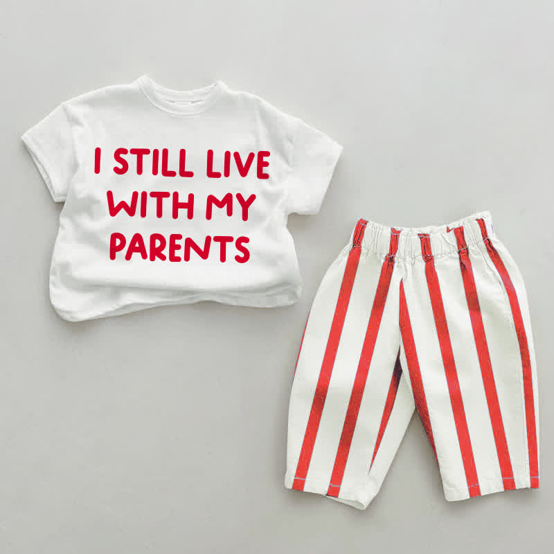 Vivo ancora con i miei genitori - Set da 2 pezzi a righe rosse con slogan per neonati - Bianco e Rosso - 4-5T - image 1