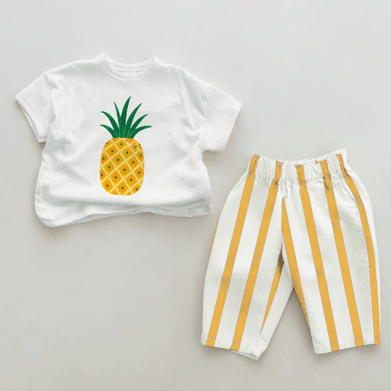 Completo da 2 pezzi Baby Pineapple a righe verticali bianche e gialle - Bianco e Giallo - 2-3T - image 1
