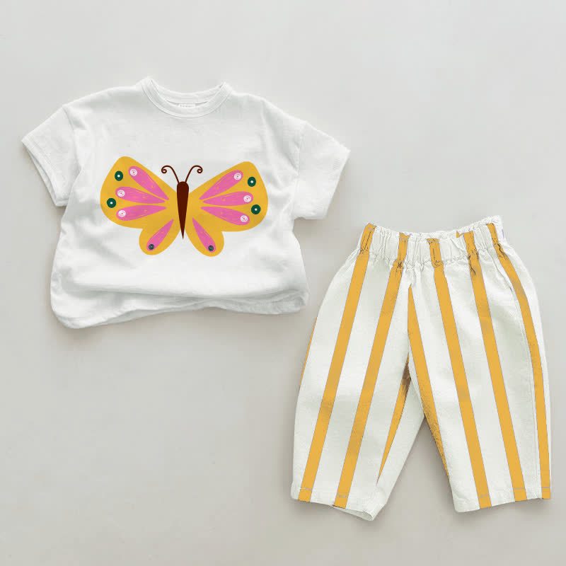 Completo da 2 pezzi Baby Butterfly a righe verticali bianche e gialle - Bianco e Giallo - 2-3T - image 1