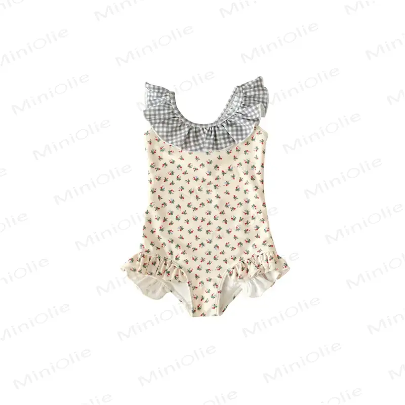 Costume intero senza maniche con stampa floreale e volant per bambina. - Bianco - 6-7T - image 2