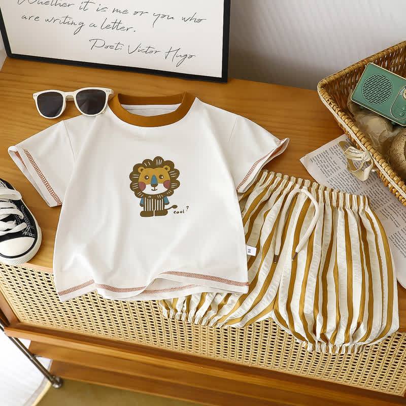 Completo da bambino composto da maglietta con stampa animalier e pantaloncini a righe, due pezzi. - Rosso - 8-9T - image 4