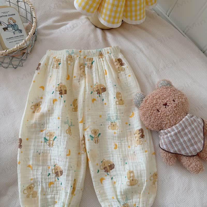 Pantaloni da casa in garza di morbido cotone con stampa animalier per bambini piccoli - Koala beige - 8-9T - image 3