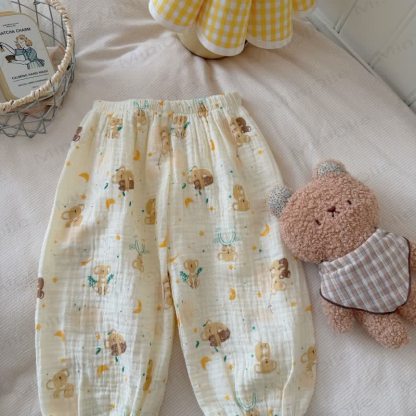 Pantaloni da casa in garza di morbido cotone con stampa animalier per bambini piccoli - Koala beige - 8-9T - image 3