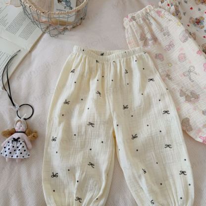 Pantaloni da casa in garza di morbido cotone con stampa animalier per bambini piccoli - Fiocco Beige - 8-9T - image 9