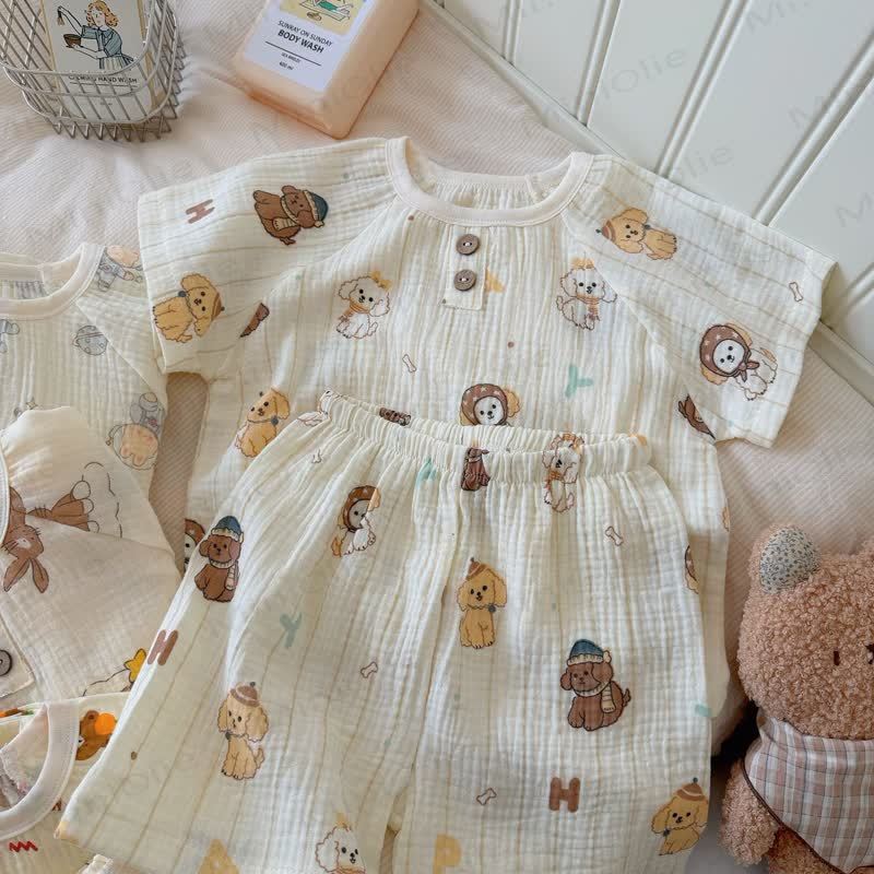 Completo per bambini composto da maglietta e pantaloncini in morbido cotone con stampa animalier. - Cane Beige - 8-9T - image 9