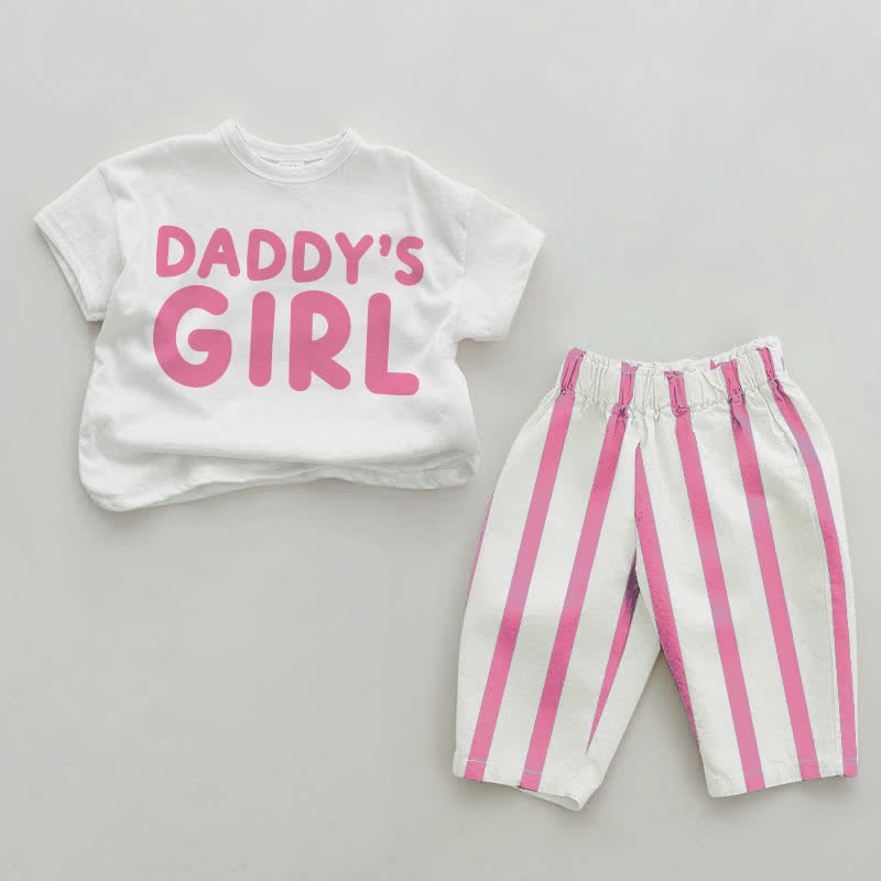 Completo da bambina a 2 pezzi con righe verticali rosa di papà - Bianco e rosa - 2-3T - image 1
