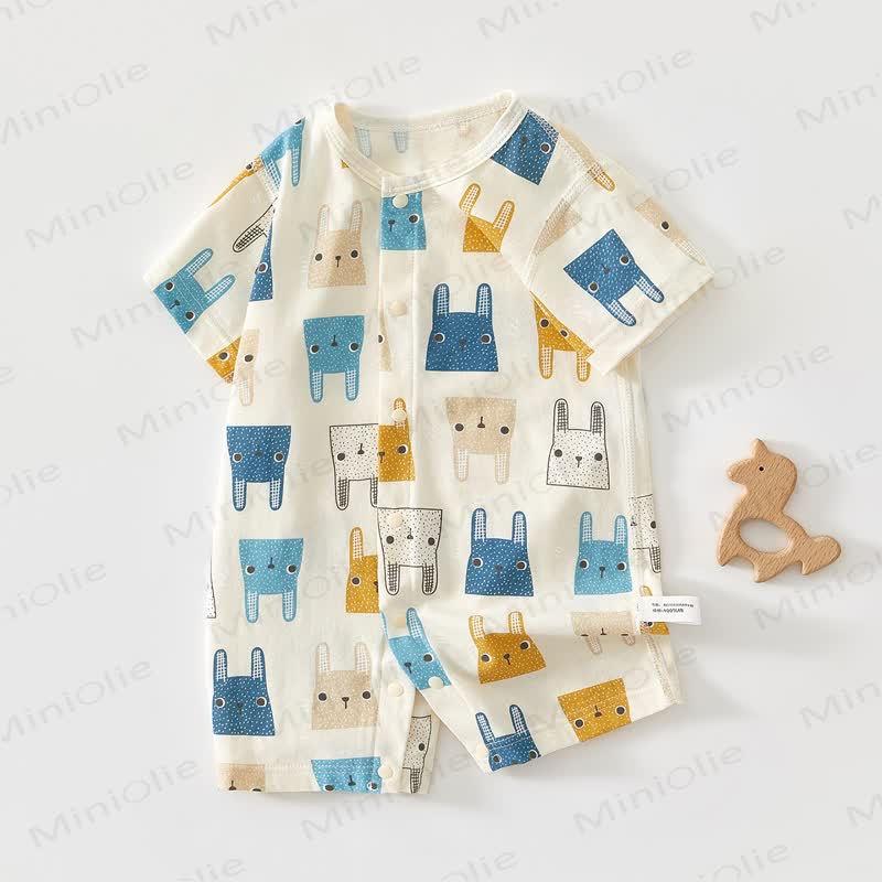 Tutina a maniche corte in morbido cotone con stampa animalier per neonati - Bianco - 18-24 mesi - image 1