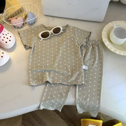 Completo per bambino composto da maglietta e pantaloni a righe morbide, due pezzi. - Marrone - 8-9T - image 8