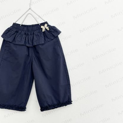 Pantaloni a tinta unita con volant in vita per bambina - Marina - 8-9T - image 4
