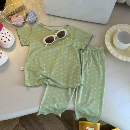 Completo per bambino composto da maglietta e pantaloni a righe morbide, due pezzi. - Verde - 8-9T - image 2