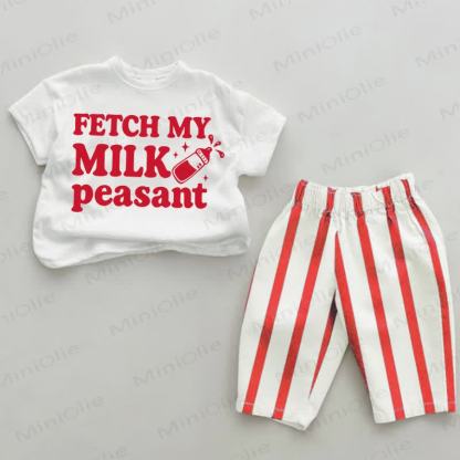 FETCH MY MILK PEASANT Completo da 2 pezzi a righe rosse per neonati - Bianco e Rosso - 4-5T - image 1