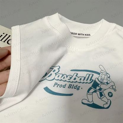 Canottiera bianca con stampa baseball o pantaloncini a quadri blu per neonati e bambini piccoli - image 4