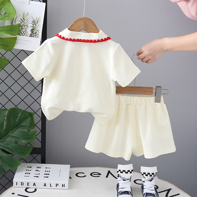 Completo da bambina composto da top con colletto Peter Pan e pantaloncini con stampa fragola, due pezzi. - image 4