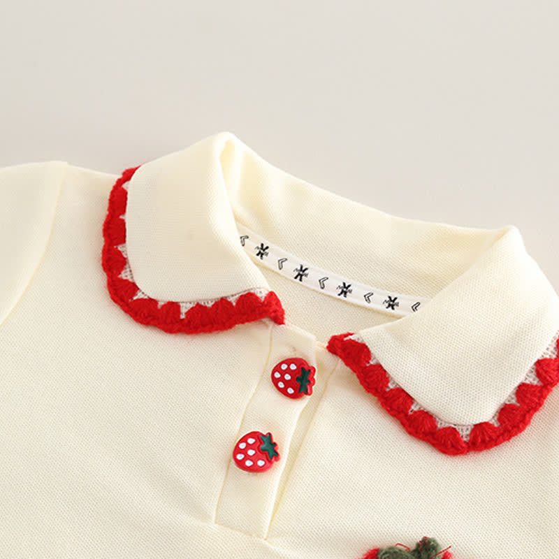 Completo da bambina composto da top con colletto Peter Pan e pantaloncini con stampa fragola, due pezzi. - image 5