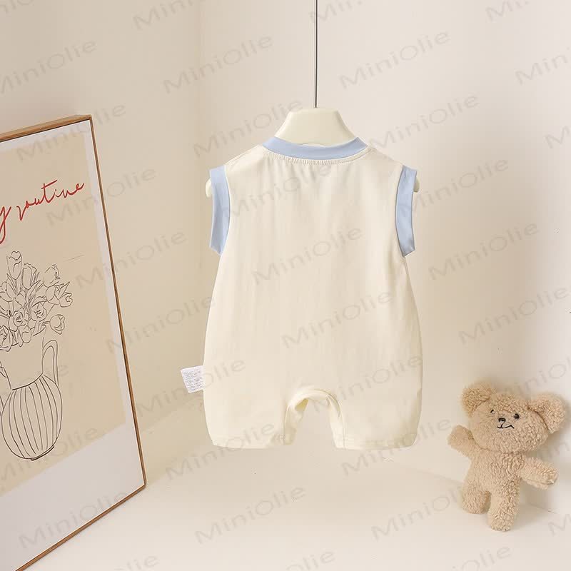 Tutina senza maniche in cotone per neonati con ricamo di cuccioli - image 2