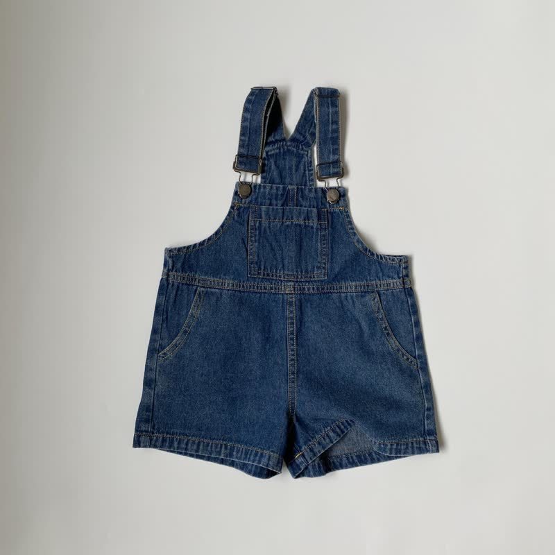 Salopette in denim tinta unita con tasche per neonati e bambini piccoli - Marina - 6-7T - image 2