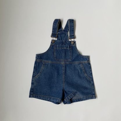 Salopette in denim tinta unita con tasche per neonati e bambini piccoli - Marina - 6-7T - image 2