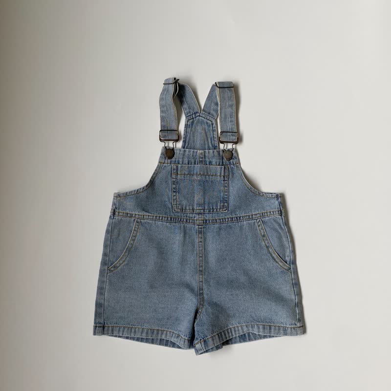 Salopette in denim tinta unita con tasche per neonati e bambini piccoli - Blu - 6-7T - image 3