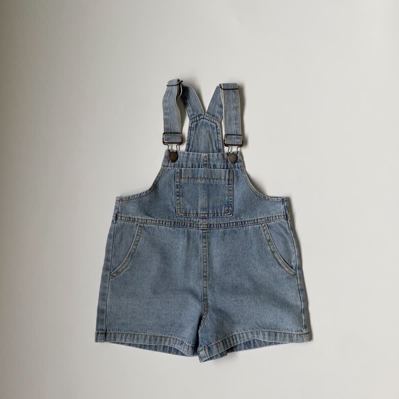 Salopette in denim tinta unita con tasche per neonati e bambini piccoli - Blu - 6-7T - image 3