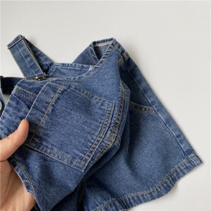 Salopette in denim tinta unita con tasche per neonati e bambini piccoli - image 7