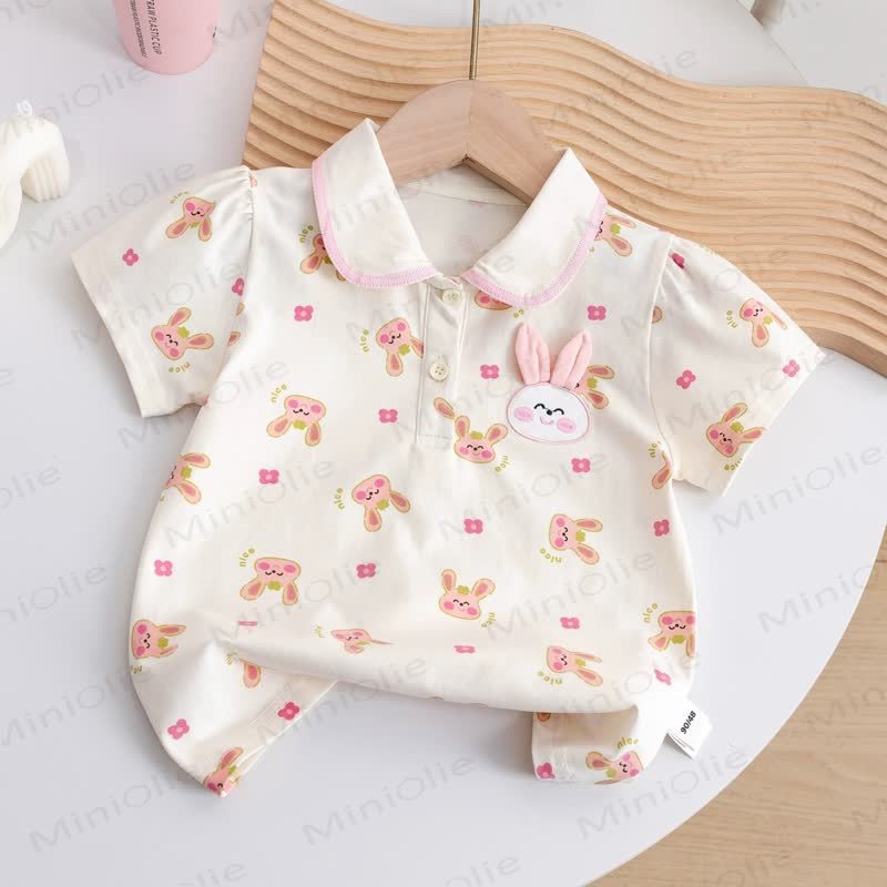 Maglietta da bambina in morbida maglia con stampa di coniglietti - Beige - 6-7T - image 2