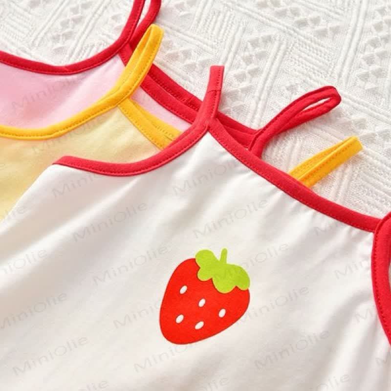 Canotta da bambina in cotone con inserti a contrasto e frutta. - image 7
