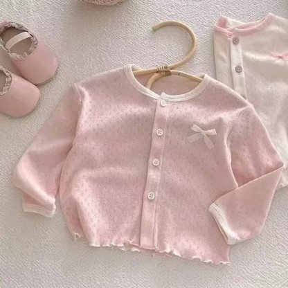 Cardigan/cappotto in maglia traforata con fiocco per bambina - Rosa - 6-7T - image 3