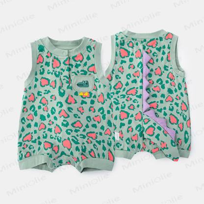 Tutina senza maniche per neonati con stampa leopardo e dinosauri - Verde - 18-24 mesi - image 3