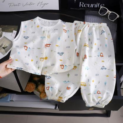 Completo da bambina composto da canotta e pantaloni a due pezzi con stampa panda a quadretti e bottoni a pressione. - Auto bianca - 8-9T - image 8