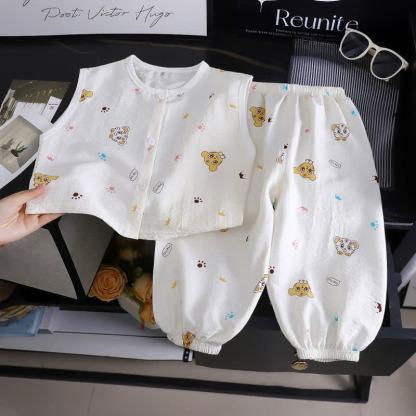 Completo da bambina composto da canotta e pantaloni a due pezzi con stampa panda a quadretti e bottoni a pressione. - Tigre Bianca - 8-9T - image 9