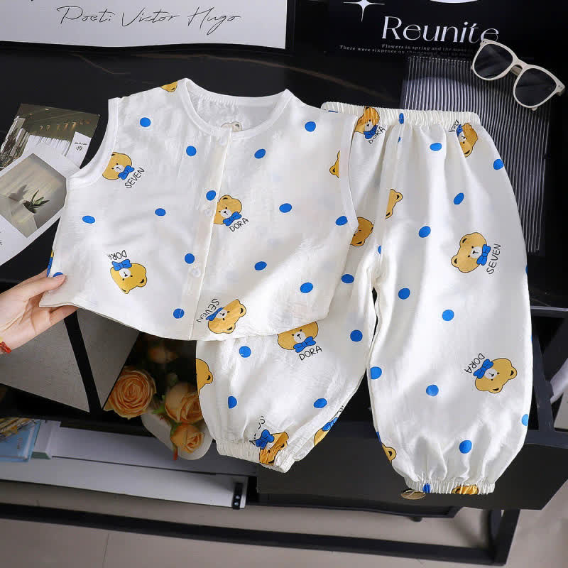 Completo da bambina composto da canotta e pantaloni a due pezzi con stampa panda a quadretti e bottoni a pressione. - Orso Bianco - 8-9T - image 10