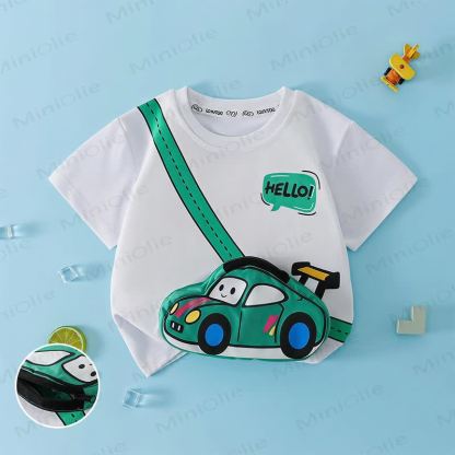 T-shirt in cotone per bambini con tasca con zip e stampa di un veicolo. - Bianco - 10-11T - image 2