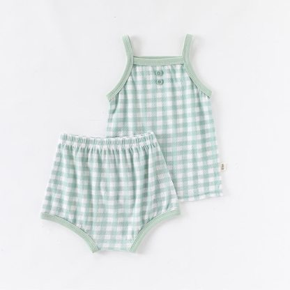 Completo pigiama per bambina composto da top a canotta e pantaloncini a quadretti. - Verde - 2-3T - image 2