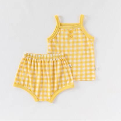Completo pigiama per bambina composto da top a canotta e pantaloncini a quadretti. - Giallo - 2-3T - image 3