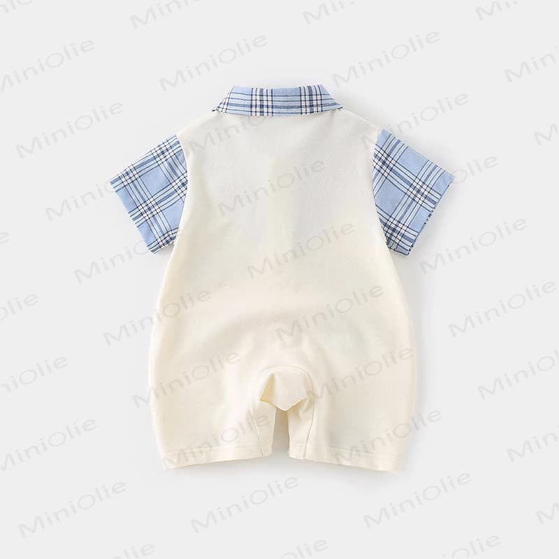 Completo da neonato a due pezzi con finta fantasia a quadri e cuccioli. - image 3