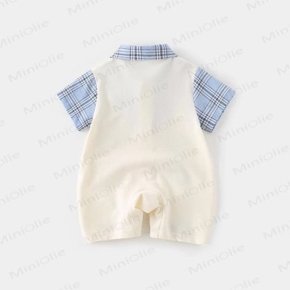 Completo da neonato a due pezzi con finta fantasia a quadri e cuccioli. - image 3