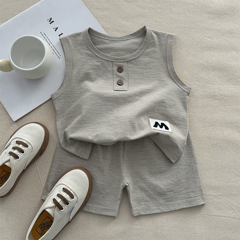 Completo pigiama da 2 pezzi per neonati e bambini piccoli, composto da canotta e pantaloncini in tinta unita. - Grigio - 10-11T - image 3