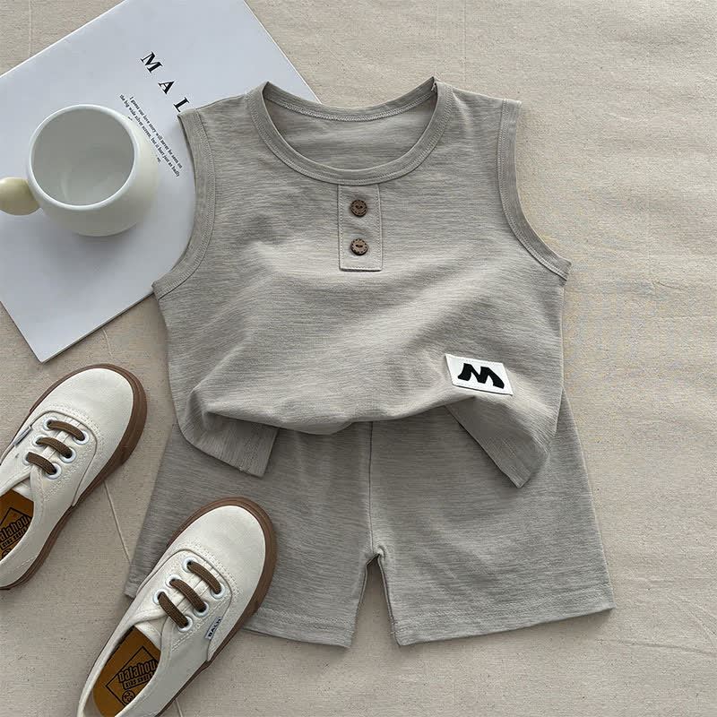 Completo pigiama da 2 pezzi per neonati e bambini piccoli, composto da canotta e pantaloncini in tinta unita. - Grigio - 10-11T - image 3