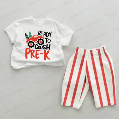 READY TO CRUSH - Completo da 2 pezzi per neonati e bambini in età prescolare con righe verticali rosse. - Bianco e Rosso - 4-5T - image 1