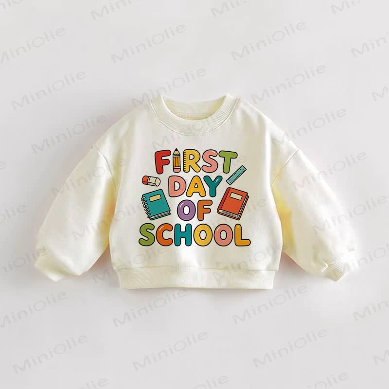 Felpa color crema per neonati e bambini piccoli, PRIMO GIORNO DI SCUOLA - Crema - 3-5T - image 1