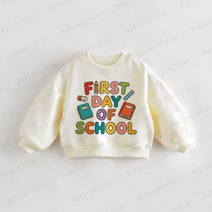 Felpa color crema per neonati e bambini piccoli, PRIMO GIORNO DI SCUOLA - Crema - 3-5T - image 1